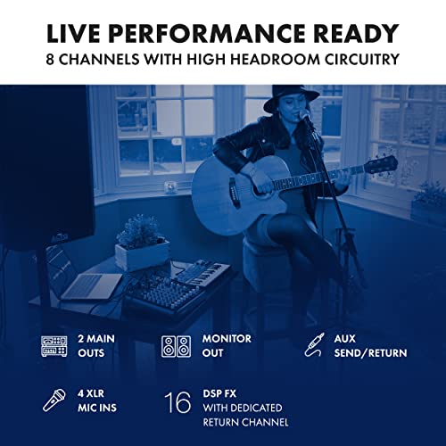 Image of Alto Professional Truemix 800FX Audio DJ Mixer With 4 XLR Mic Ins, USB Audio Interface And Bluetooth For Podcasting, Live Performance, Recording, Dj, Mac And PC, Black