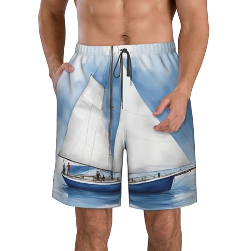 Men's Beach Shorts Swim TrunksFun Patterns Sailboat Print for Surfing Running Summer Vacation