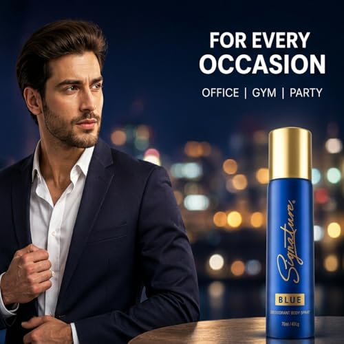 Image of Signature Blue Deodorant Aromatic Fougere Long Lasting Fragrance for Men and Women, Unisex Combo Pack of 2 (70 ml x 2)