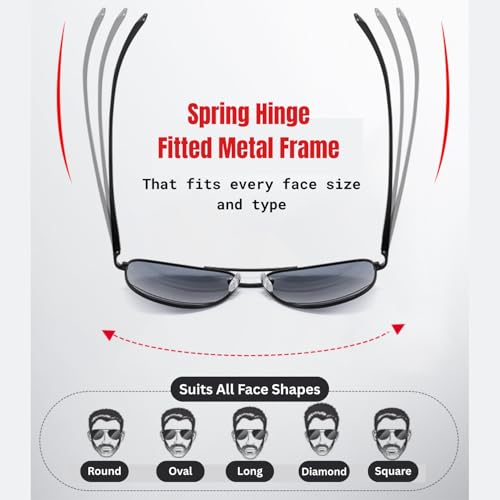 Image of Aviator Polarized Sunglasses for Men Stylish Driving Riding - Anti Glare Lightweight UV Protected Branded Goggles Aviation Retro Pilot Sleek Sun Glasses - Metal Frame with Spring Hinges