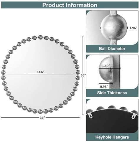 Miniatura 7 de Espejo redondo de Madison Park con marco de metal, espejo circular de 27 pulgadas, decoración de pared montada y colgante para entrada, baño,