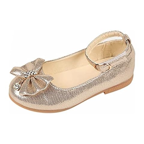 JLGY Princess Shoes Girls 25 Dress Shoes Single Shoes Kids Evening Shoes Dance Shoes with Bowknot Rhinestone Party Shoes Wedding Shoes Birthday Performance Cosplay Shoes Leather Shoes, gold, 23 Cover
