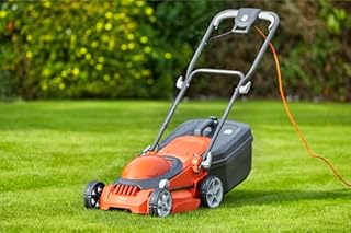 Flymo EasiStore 340R Electric Rotary Lawn Mower - 34 cm Cutting Width, 35 Litre Grass Box, Close Edge Cutting, Rear Roller, Central Height Adjust , Space Saving Storage Features