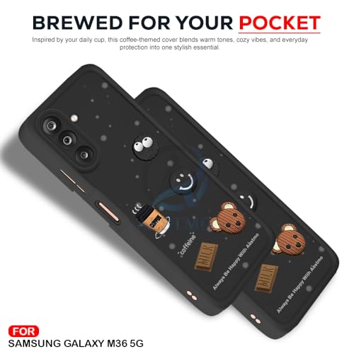Image of AESTMO Back Case Cover for Samsung Galaxy M36 / F36 5G Cover | Cute Fun Cartoon | Coffee Silicone Case | Full Body Protection | Camera Protection Back Cover for Samsung Galaxy M36 / F36 5G (Black)
