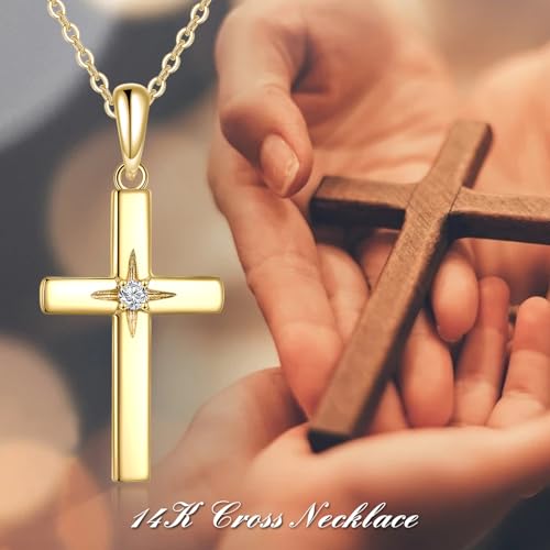KECHO 14K Solid Gold Cross Necklace for Women Delicate Gold Diamond Heart Cross Pendant Necklace Religious Jewelry Christmas Gifts for Wife Mom Friends2