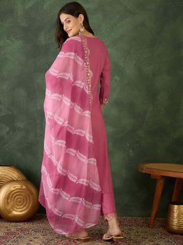 Image of Naixa Women's Rayon Embroidered Straight Kurta with Pant and Dupatta Sets (NX-795)