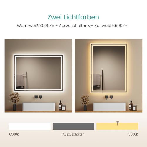 EMKE LED Badspiegel mit Beleuchtung 80x60cm, Anti-Beschlag-Funktion – Ansicht 5