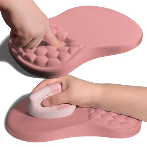 Image of Ergonomic Joint Wrist Support Mouse Pad with Memory Foam Cushion Massage Bump, Carpal Tunnel Pain Relief Mousepad Slope Design for Wrist Rest, 11.8x7.9 in, Pink