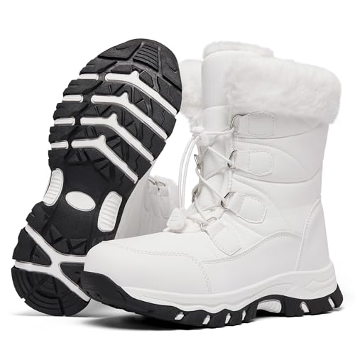 ANEFUN Winter Snow boots for Kids Girls Boys Water-Resistant Outdoor Warm Anti-Slip Mid Calf Faux Fur Lining Insulated Shoes for Little/Big Kids