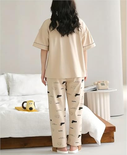 Image of Louis Luxe Womens Korean Night Dress|| Full Pyjama Set || Korean Nightsuit ||Women Nightwear ||Round Neck Full Sleeve Nightsuit || Loungewear || Everyday Nightdress (ND-11)