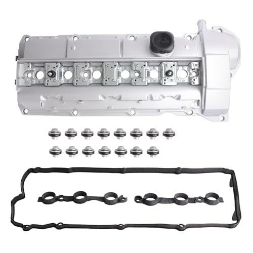 Image of MITZONE Valve Cover Kit Compatible with BMW 328i 328is 323i 323is 528i M3 Z3 M Roadster 2.5L 2.8L 3.2L 1996-2000 Replace 11121703341, with Oil Cap Gasket & Bolts, White Aluminum Valve Cover