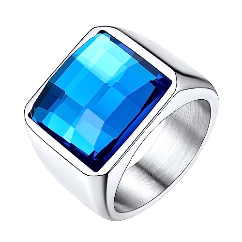 Bague pierre de naissance carré en acier ou plaqué or 54-72mm