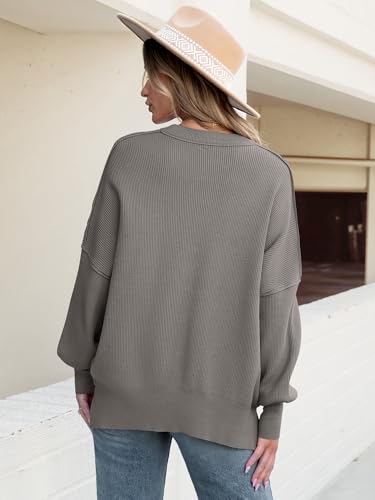 Image of ANRABESS Women Oversized Sweaters Batwing Long Sleeve 2026 Fall Outfits Crewneck Casual Knit Side Slit Fashion Pullover Top