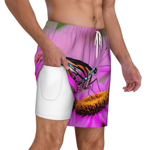 Floral with Butterfly Men's Soft Double Swim Shorts, Lounge Swiming Shorts Pants Breathable Summer3