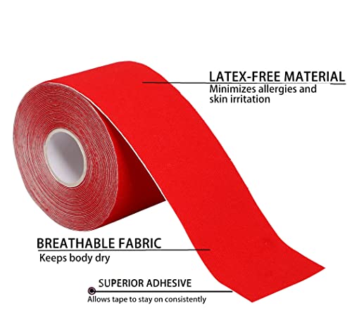 Image of A-Tape Kinesiology Tape 5Cm x 5MTR Roll | Cotton Waterproof Elastic Sports Tape for Muscle Support, Pain Relief, Injury Recovery, Physiotherapy & Joint Stability (Made in Korea) (Color-Red)