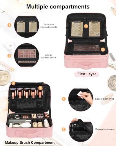 Image of Relavel Travel Makeup Train Case Makeup Cosmetic Case Organizer Portable Artist Storage Bag with Adjustable Dividers for Cosmetics Makeup Brushes Toiletry Jewelry Digital Accessories