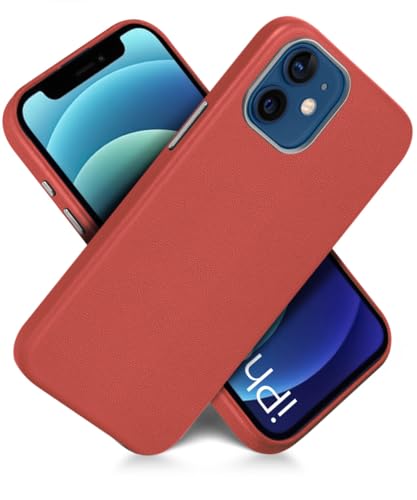 Image of WOW IMAGINE Back Cover for iPhone 12 | Shockproof Tough Leather Texture Hard Mobile Case | Ultra Slim Non-Slip Grip | Inner Velvet Fabric | Metal Camera Ring - Crimson Red