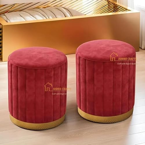 Image of Mudda Pouf Round Sitting Foot Stool for Office Room Decor, Upholstered Pouffe Puffy for Foot Rest, Ottoman Stool for Living Room Sitting Pouffes - (Red Set of 2)