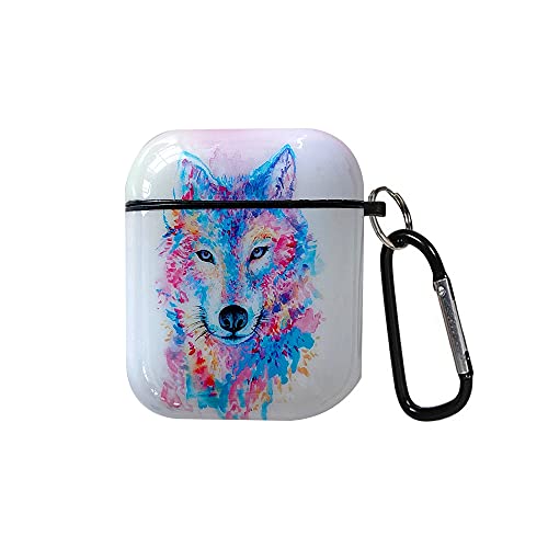 Compatible Airpods Case Cover for Apple AirPods 2&1 Cute Airpod Case for Girls IMD Painting Protective Skin Airpods Accessories with Keychain Airpods case Cute Skin Pattern (Head Wolf)