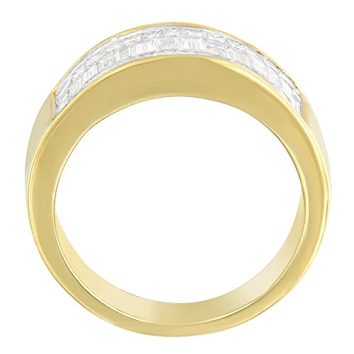 14K Yellow or White Gold Princess & Baguette Cut Diamond Invisible-Set Triple-Row Channel Set Anniversary or Wedding Band Stacking Ring (H-I Color, SI1-SI2 Clarity) - Choice of Carat Weight