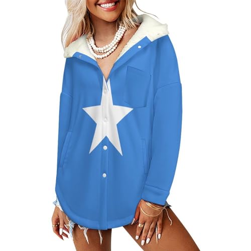 Veste polaire femme avec capuche oversize bleu marine à motif Somalie