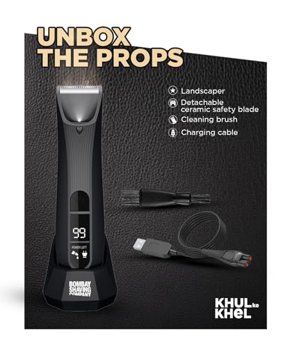 Image of Bombay Shaving Company Balls Trimmer | Pubic Hair Trimmer and Body Groomer for Men | Private Part Trimmer For Men, Waterproof (IPX7), Cordless, LED Display, LED Torch, Safe Ceramic Blades, Dock Charging | LANDSCAPER 2.0 (Black)