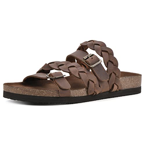 WHITE MOUNTAIN Shoes Holland Women's Flat Sandal, Brown/Leather, 7 M