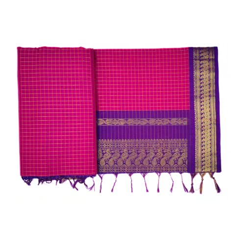 Image of Pure Kalyani Cotton Saree | Zari Border & Blouse Piece - Lata Gadwal Design | Traditional Saree