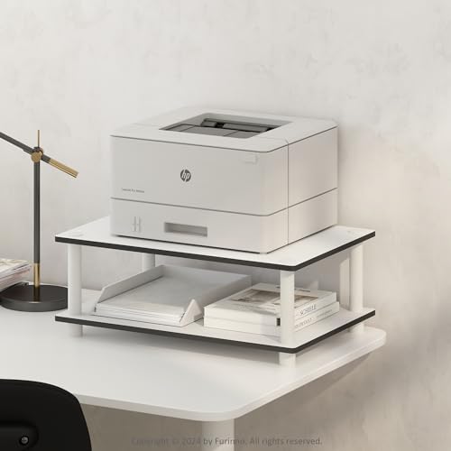 Image of Furinno JUST 2-Tier Under Desk Printer Stand with Storage, Printer Table, Toolless Assembly, for CPU, Work Supplies, Home Office, White