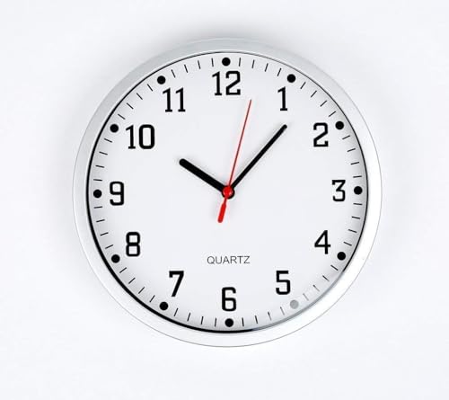 PRISTINE ENTERPRISE Modern Silver Wall Clock, Stylish Round Modern Wall Clock for School Office Home Kitchen Bathroom Living Room Clock 23 cm 9 .Easy Readable Big Numbers.