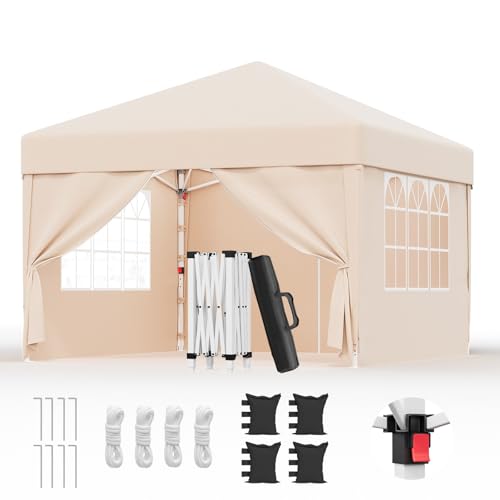 🏠【Spazio spazioso e confortevole per 8-10 persone】: Il gazebo 3x3 pieghevole impermeabile di grandi dimensioni 3m×3m×2,58m può facilmente ospitare 8-10 persone. Che si tratti di una cena in famiglia, di una festa con amici o di un evento di squadra, offre ampio spazio per le attività, permettendo a ciascun membro di stiracchiarsi comodamente e dire addio a folle e crampi.