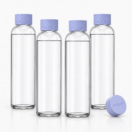 Image of Rioware Glass Water Bottle 1 Litre | Airtight lid | Leak Proof | Silicon Cap | Fridge Water Bottles for Home, Office & Gym (1 Ltr- Pack Of 4, Straight Blue)