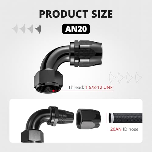 Image of EVIL ENERGY 20AN Hose End Fitting 90 Degree Swivel for CPE Braided Hose Black 2PCS