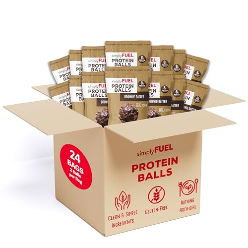 simplyFUEL Whole-Food Protein Balls (Brownie Batter) - 8 g High-Protein, Gluten-Free, Healthy Snack for Adults &amp; Kids (1.6 oz - Pack of 24)
