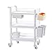 Chariot Robuste à 3 Étagères avec Tiroirs Et Roues, Chariot à Roulettes Abs Salon de Beauté avec Double Seau à Saleté, Jusqu'À 150Kg / Blanc / 65 * 45 * 98Cm, PIBM, Blanc, 65 * 45 * 98Cm
