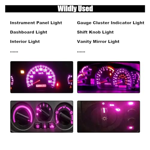 Image of GLSOWEE T5 LED Bulbs, 74 73 37 2721 LED Bulb 12 Volt Replacement, Bright Canbus Error Free, Compatible with Auto Car Gauge Cluster Dashboard Light Lamp Instrument Panel Indicator (Pink&Purple)