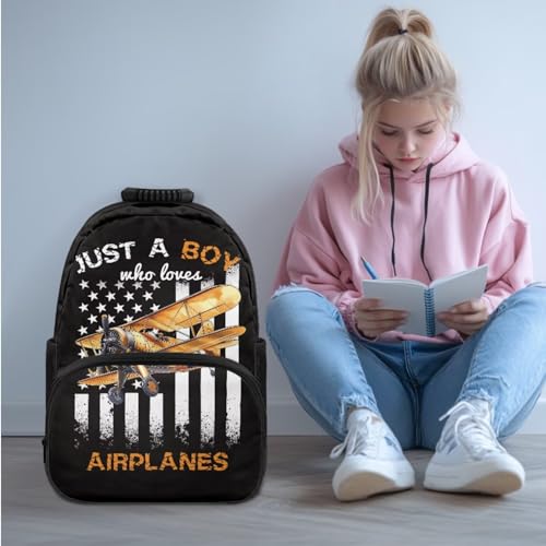HUIACONG Custom American Flag Backpack for Boys with Name Personalized Bookbag and Lunch Box Customized Airplane Backpacks for Elementary Middle School Bag Back to School Gifts2