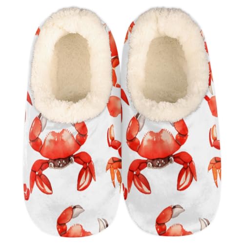 Pardick Fuzzy House Slippers for Women Men, Crab Ocean Anti-Slip Fleece Lined Shoes, Home Bedroom Indoor Slippers with Plush Lining, Crabs Warm Slippers