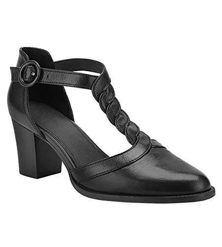 Image of Coutgo Womens Block Chunky Heels T Strap Pointed Toe Work Dress Shoes