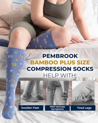 Image of Pembrook 3 Pairs Plus Size Compression Socks Wide Calf - Bamboo Viscose Compression Socks for Women Wide Calf