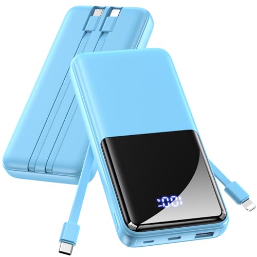 Portable Charger Power Bank - 20000mAh Battery Pack 22.5W Fast Charging Built-in Cable, Portable Phone Charger for iPhone All Models Samsung Android, Airline Friendly Travel Essentials, 1 Pack，Ocean