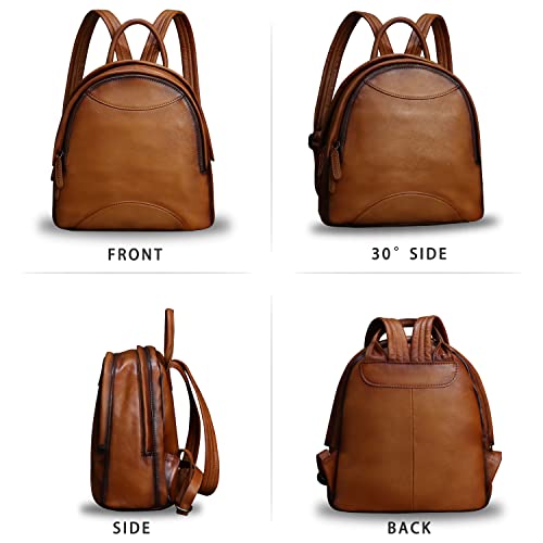 Image of Genuine Leather Backpack Purse for Women Retro Handmade Small Casual Rucksack Satchel Back Bags Knapsack (Brown)