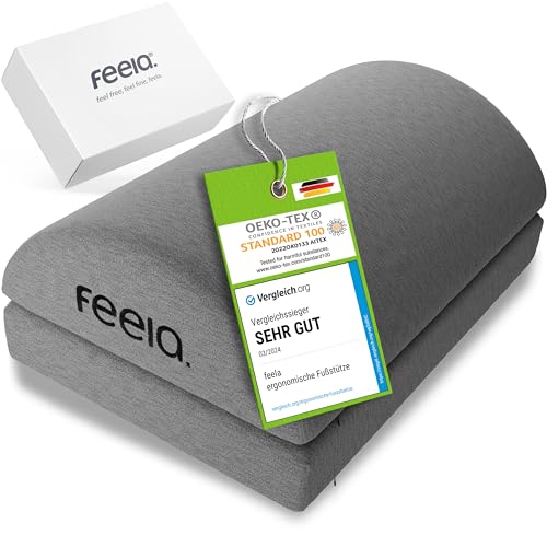 feela.® Ergonomische Fußstütze [VERGLEICHSSIEGER] für Schreibtisch & Co | Verwendbar als Fußhocker, Fußbank bzw. Fußablage im Büro | Foot Rest | Höhenverstellbar (Dunkelgrau)