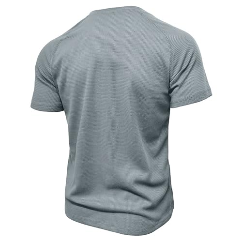 Men Quarter Button Waffle Henry Shirt Thin Urban Style Fashion Golf T Shirts Summer Loose Trendy Sport Pullover Top4