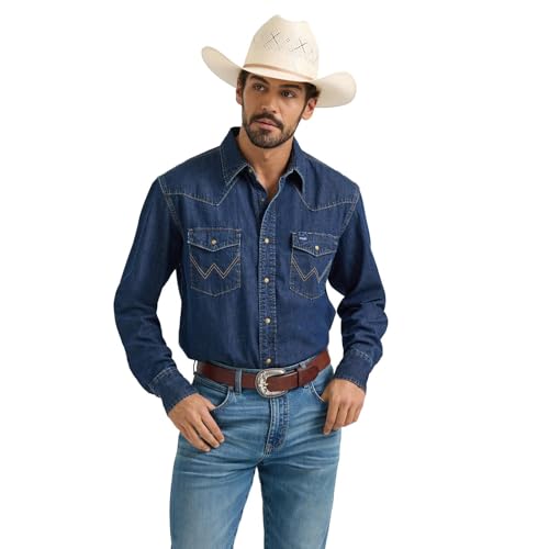 Wrangler Herren Westernhemd mit kurzen Ärmeln und Druckknöpfen, blau, 3X Hoch – Ansicht 4