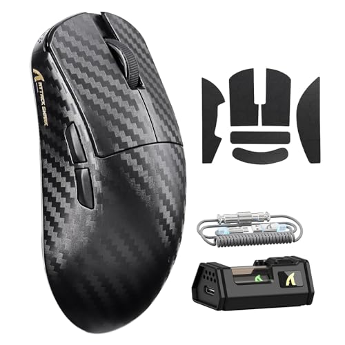 Image of ATTACK SHARK R11Ultra 8K Carbon Fiber Wireless Gaming Mouse-Black Wave+Tape | 42000 DPI-PAW3950 MAX Sensor-49g Lightweight,Nordic 52840 MCU Chip,Wired /BT /2.4Ghz Programmable,RGB Coiled Cable for PC Mac