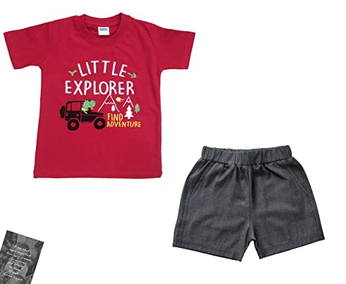 Image of Cotton Kid's Wear T Shirt for Boys Shorts Casual Comfortable Jeant Wear Shirt Casual Look Outfit for Any Function Solid Colors & Design