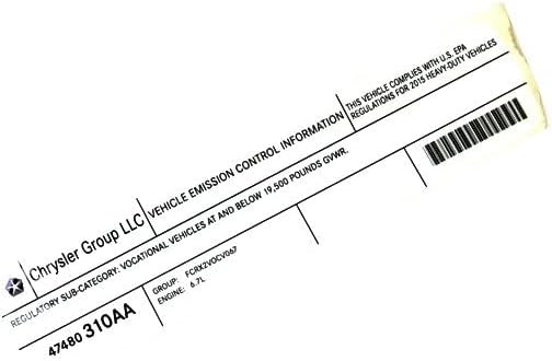 Mopar 47480310AA LABEL VEHICLE EMISSION CONTROL IN