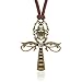 Karsee Ankh Cross Charm Pendant Necklace Horus Eye and Egyptian Scarab Integrated Retro Copper Jewelry Gifts Unisex Brown Adjustable Sliding Knot Leather Cord, Ancient Bronze