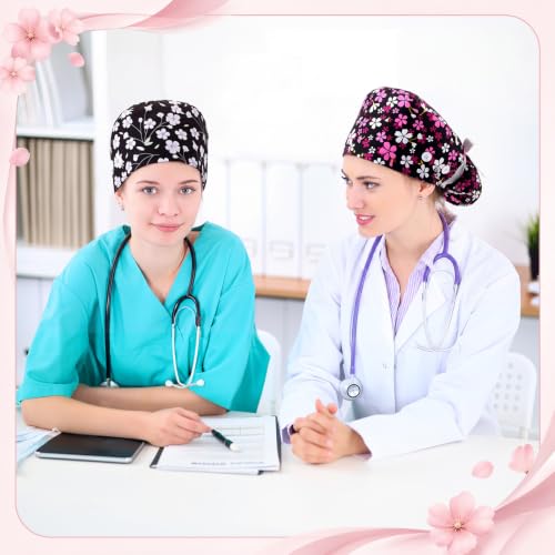 Image of Unittype 4 Pcs Nurse Caps for Women Nursing Working Caps with Button and Sweatband Adjustable Elastic Scrub Hats for Dentist